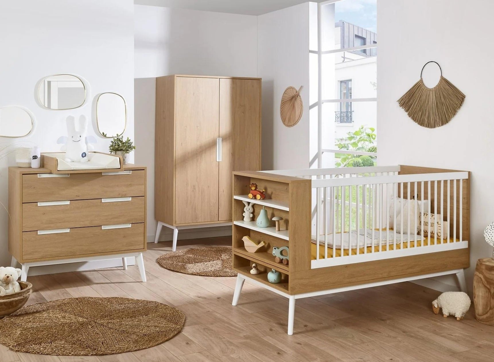 VINTAGE baby room walnut style convertible | 70x140 cot + dresser
